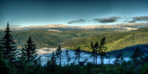 Pobūdį,  Panoraminis,  Dangus,  Kraštovaizdis,  Lauke,  Rūkas,  Miškas