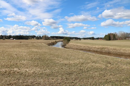 Pobūdį,  Upė,  Dangus,  Kraštovaizdis,  Laukas,  Pavasaris,  Kaimas