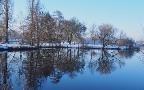 Pobūdį,  Medžiai,  Ežeras,  Sniegas,  Atspindys