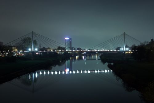 Neckar, Manheimas, Tiltas, Panorama, Naktis, Architektūra, Miesto Vaizdas, Upė, Miesto Panorama