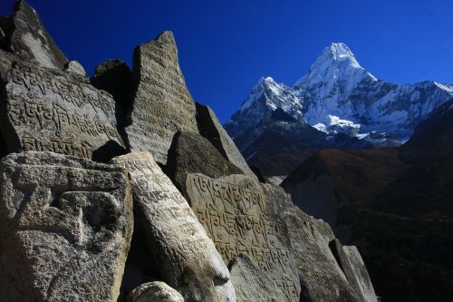 Nepalas, Himalajus, Ama Dablam, Solu Khumbu, Mani-Akmuo, Kalnai