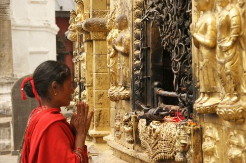 Nepalas, Katmandu, Šventykla, Ritualas, Jaunas, Mergaitė, Melstis, Budda