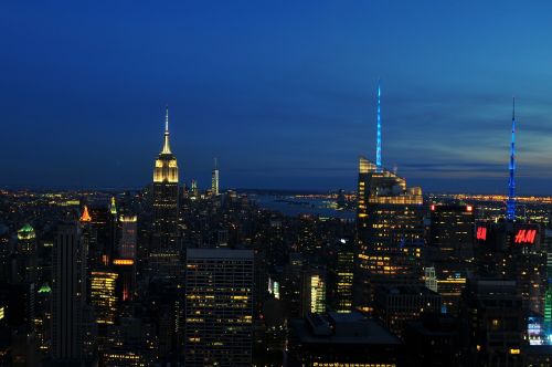 Niujorkas, Manhatanas, Naktis, Panorama, Pastatai, Usa, Jungtinės Valstijos, Metropolis, Architektūra, Imperijos Valstybės Pastatas