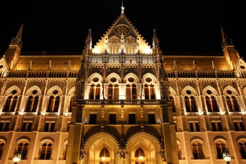 Naktis, Žibintai, Miestas, Parlamentas, Budapest, Architektūra, Kapitalas