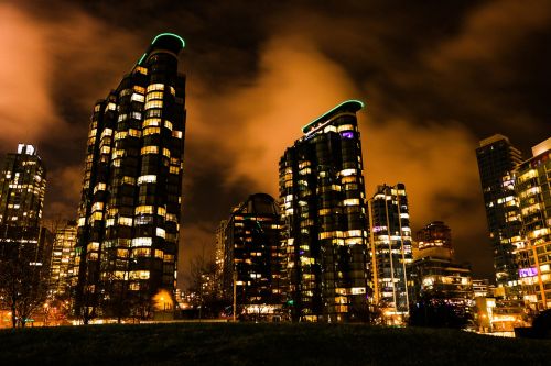 Naktis, Debesys, Panorama, Dangoraižis, Vankuveris, Centro