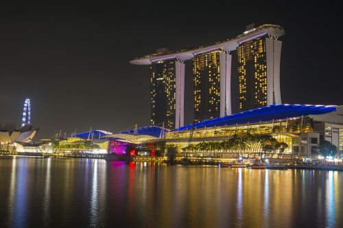 Naktis, Įlanka, Marina, Marina Bay Smėliai, Singapūras, Miestas, Miesto Panorama, Panorama, Architektūra, Turizmas, Žinomas, Pritraukimas, Atspindys, Asija