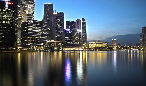 Naktis, Singapūras, Miesto Panorama, Asija, Kranto, Atspindys