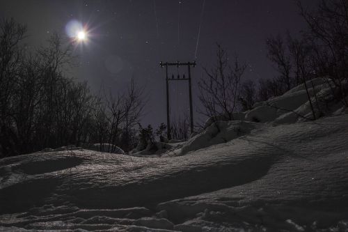 Naktis, Mėnulis, Sniegas, Šiaurės Žiburiai, Norvegija