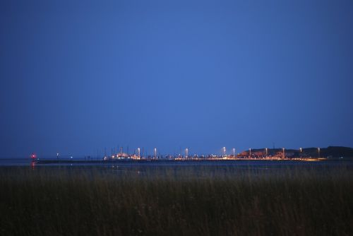 Naktis, Uostas, Wangerooge, Žibintai, Mėlynas