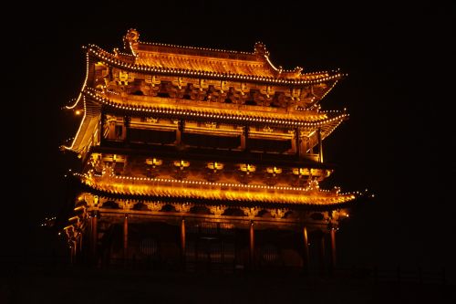 Šventykla, Naktis, Senas Miesto Namas, Pingjao, Pagoda, Kinija