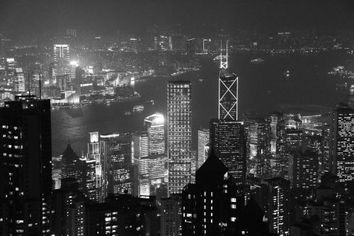 Naktis, Miestas, Vaizdas, Miesto Panorama, Kinija, Honkongas, Asija, Vaizdingas, Šaltas, Peizažas, Juoda Ir Balta, Kinai, Kelionė, Miesto, Pastatas, Architektūra, Šiuolaikiška, Dangoraižis, Turizmas, Bokštas, Panorama, Orientyras