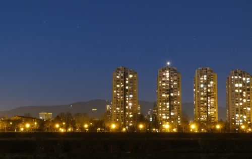 Naktis, Miestas, Žibintai, Panorama, Mėlynas