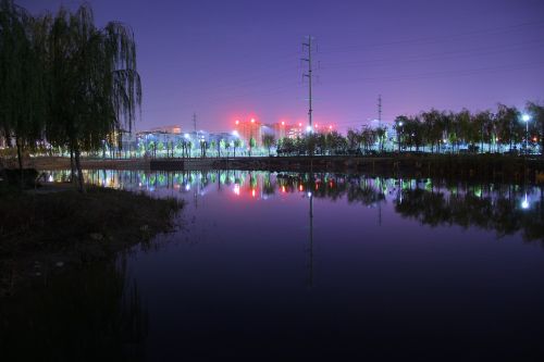 Naktinis Vaizdas, Violetinė, Yanggu Apskritis, Aukso Vandens Ežero Parkas