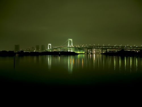 Naktinis Vaizdas, Tiltas, Šviesa, Naktis, Įsižiebti, Miestas, Jūra, Odaiba, Tokyo, Japonija, Vaivorykštės Tiltas