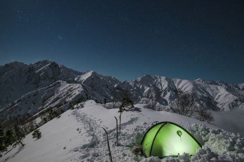 Naktinis Vaizdas, Sniego Kalnas, Palapinė, Alpinizmas, Šiaurės Alpės, Japonija, 3 Mėnesiai