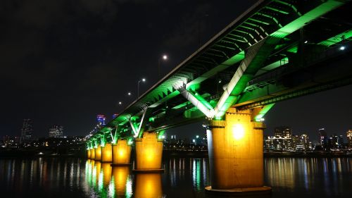 Naktinis Vaizdas, Tiltas, Seulas, Han Upė, Apšvietimas