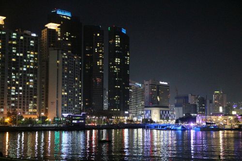 Naktinis Vaizdas,  Miestas,  Jūra,  Naktis,  Busan,  Haeundae Paplūdimys,  Gwangalli,  Korėja,  Apšvietimas