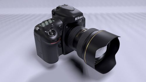 Nikon, Fotoaparatas, Fotografija, Skaitmeninis, Fotoaparatas, Objektyvas, Uždaryti, 3D Modelis, Atvaizdavimas, 3D Modelis