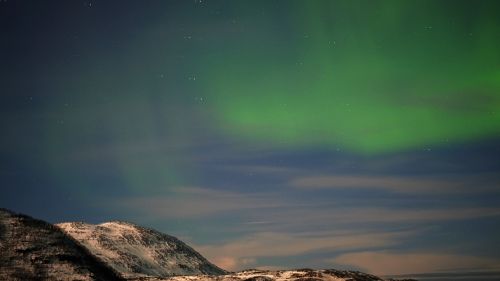 Šiaurės Pašvaistė, Aurora, Aurora Borealis, Nuostabus, Gražus, Jūra, Fjordas, Sniegas, Kalnas, Žiema, Kelionė, Lauklines Kystferie, Kvaloya, Kviskysletta, Norvegija, Tromso, Skandinavija, Europa