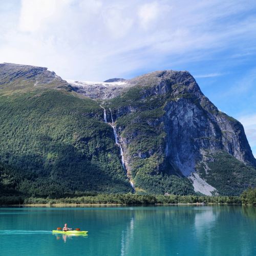 Norvegija, Baidarių, Bergsee, Gamta, Ežeras, Krioklys, Ledynas