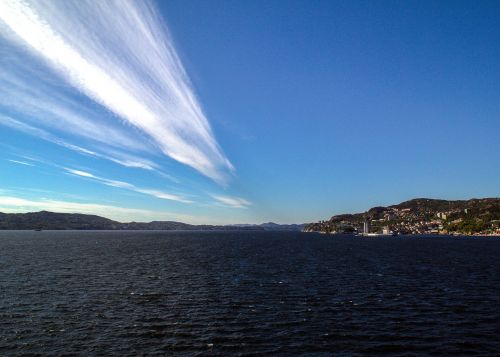 Norvegija, Bergen, Jūra, Dangus, Fjordas, Debesys