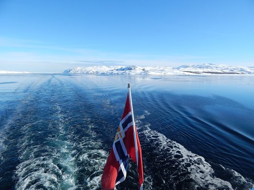 Norvegija,  Žiemos,  Laivas,  Norvegijos Vėliava
