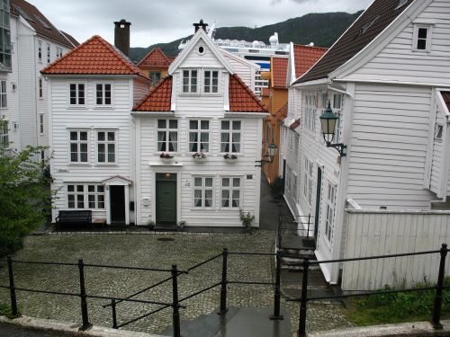 Norvegija,  Bergen,  Miestas,  Namas,  Balta,  Mediena,  Architektūra