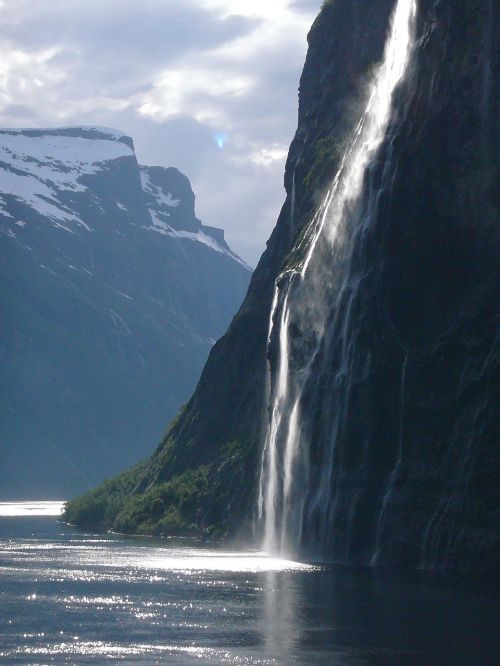 Norvegija, Fjordas, Gamta, Kraštovaizdis, Skandinavija, Geirangerfjord, Krioklys, Laivo Kelionė