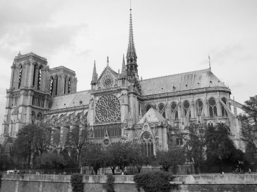 Notre-Dame, Katedra, Paris, Paminklas, Juoda Ir Balta