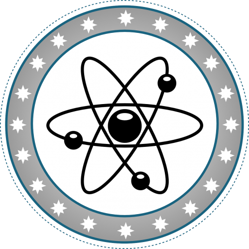Branduolinė, Atomas, Mygtukas, Emblema, Nemokama Vektorinė Grafika