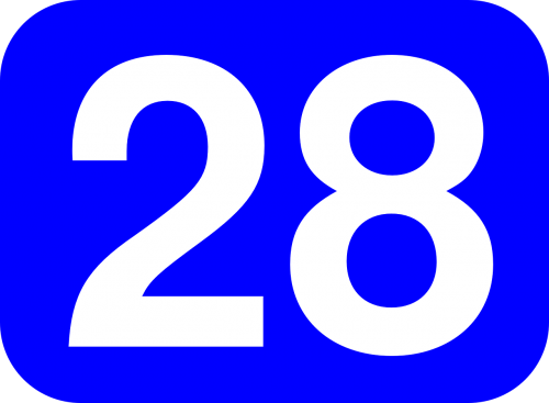 Numeris, 28, Suapvalintas, Stačiakampis, Mėlynas, Balta, Nemokama Vektorinė Grafika