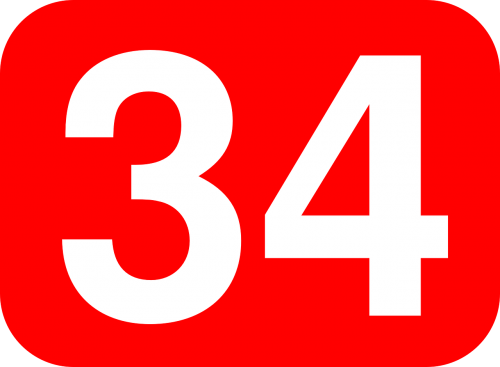 Numeris, 34, Suapvalintas, Stačiakampis, Figūra, Raudona, Balta, Nemokama Vektorinė Grafika