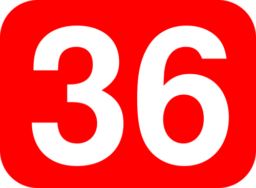 Numeris, 36, Suapvalintas, Stačiakampis, Raudona, Balta, Nemokama Vektorinė Grafika
