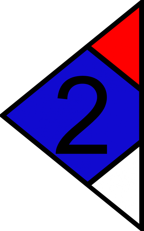 Numeris, Du, Trikampis, 2, Mėlynas, Raudona, Balta, Nemokama Vektorinė Grafika