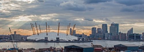 O2, Stadionas, Londonas, Kupolas, Architektūra, Upė, Šiuolaikiška, Orientyras, Dangus, Miesto Panorama, Panorama, Docklands, Britanija, Tūkstantmetis, Thames