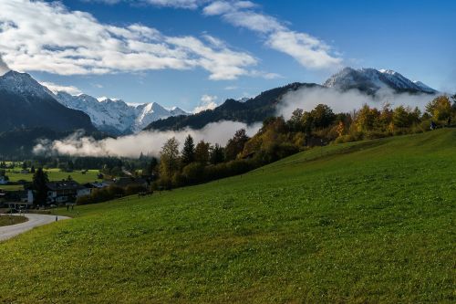 Oberstdorf, Debesys, Kalnai, Panorama, Kraštovaizdis, Alpių, Bavarija, Allgäu, Sniegas, Dangus, Aukščiausiojo Lygio Susitikimas, Gamta, Ruduo, Mėlynas, Piliakalnis, Kleinwalsertal