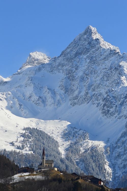 Oetzaliniai Alpės, Oetz, Kalnai, Žiema, Ötztal Alps, Austria, Panorama, Alpių