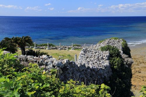 Okinawa, Pilis, Gushikawa Rajono Pilis, 具 志 川 城 跡, Kianas, Mėlynas Dangus, Mėlyna Jūra, Pietų Šalyse, Jūra, Ishigaki