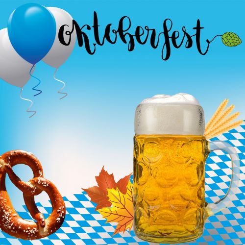 Oktoberfest, Munich, Liaudies Šventė, Bavarija, Bavarian, Linksma, Mėlynas, Balta, Alaus Puodelis, Brezn, Keramzelis, Apyniai, Balionas, Miežiai, Kritimo Lapija, Klevas, Deimantas, Argyle Modelis