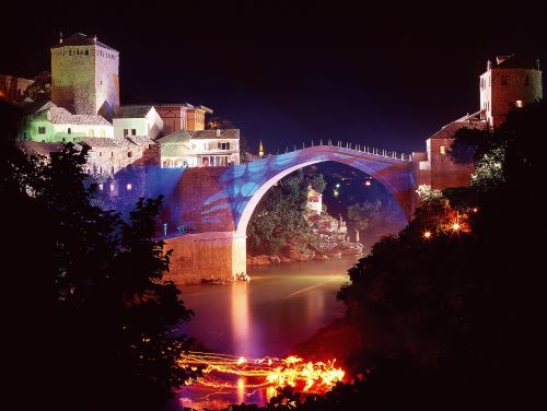 Senas Tiltas,  Mostar,  Bosnija,  Naktis