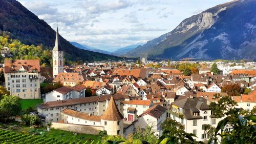 Seniausias Miestas Swiss, Katedra, Laikrodzio Bokstas, Chur, Šveicarija, Slėnis, Gotika, Istorinis, Oranžinis Stogas