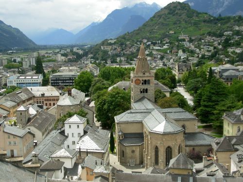 Senamiestis, Sionas, Šveicarija, Miestas, Istorinis, Rajonas, Vaizdas, Bažnyčia, Pastatai, Alpių