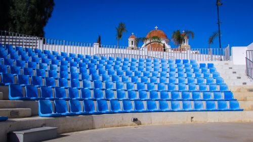 Atviras Teatras, Amfiteatras, Sėdynės, Tuščia, Mėlynas, Liopetri, Kipras
