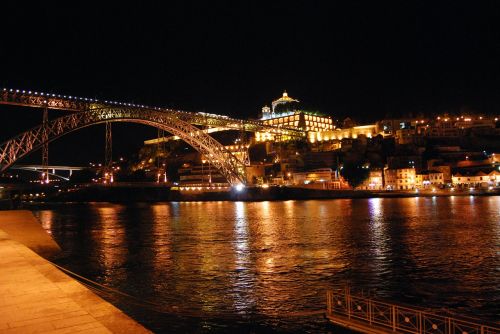 Uostas, Portugal, Tiltas, Naktis, Upė, Žibintai