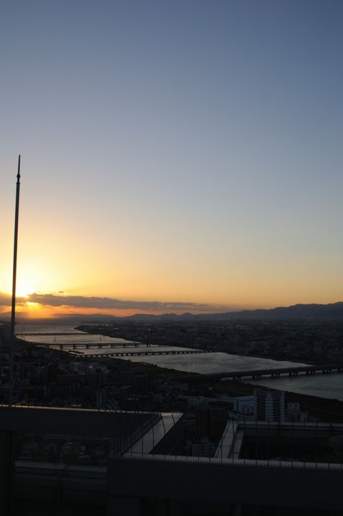 Saulėlydis,  Jūra,  Ruduo,  Miesto Panorama,  Kraštovaizdis,  Osaka,  Japonija,  Upė,  Tiltas,  Osaka / Umeda / Japano Vidinė Jūra