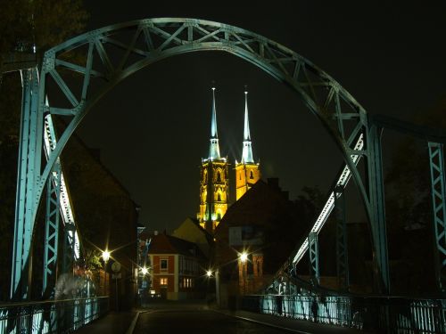 Ostrów Tumski, Wrocław, Tiltas, Miestas, Architektūra, Paminklas, Lenkija, Katedra, Vakaras