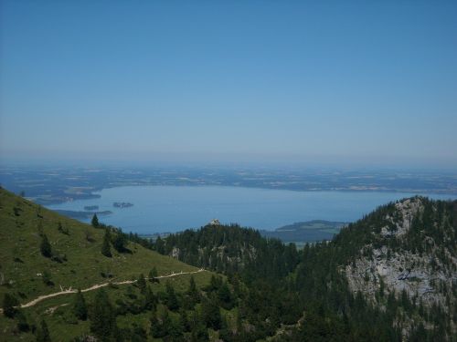 Perspektyva, Chiemsee, Kampenwand, Ežeras, Vanduo, Dangus, Mėlynas, Chiemgau, Kalnai, Alpių