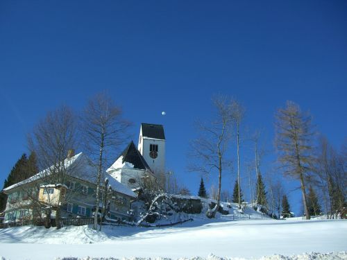 Oy Mittelberg, Bažnyčia, Dangus, Mėlynas, Žiema, Sniegas