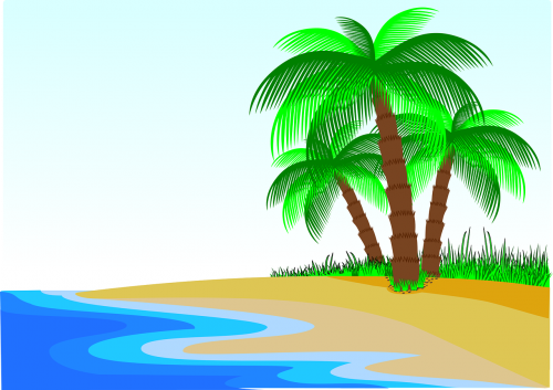 Palmės, Papludimys, Litoral, Gamta, Kraštovaizdis, Mar, Bangos, Turizmas, Nemokama Vektorinė Grafika