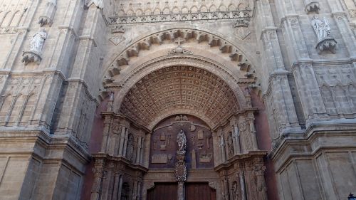 Palmos Katedra, Katedra, Įėjimas, Portalas, Palmos Santa Marijos Katedra, Bažnyčia, Senas, La Seu, Gotika, Romėnų, Katalikų, Palma, Majorca, Ispanija, Architektūra, Pastatas